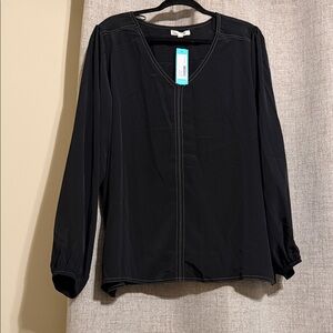NWT Nine Britton Black V-Neck Blouse 2X